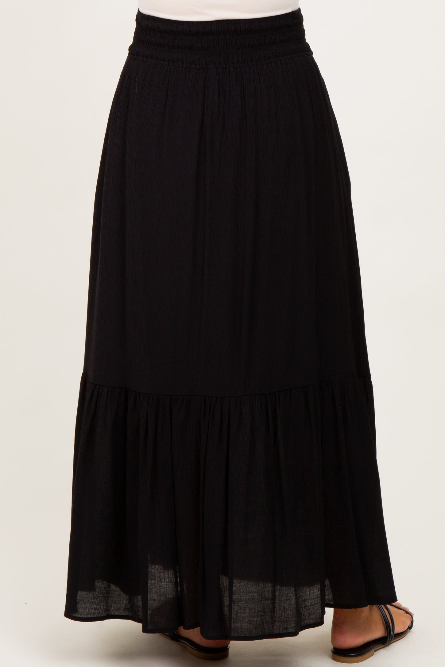 Black Smocked Waist Button Accent Maternity Maxi Skirt