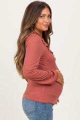 Mauve Ruffle Tie Detail Long Sleeve Maternity Top