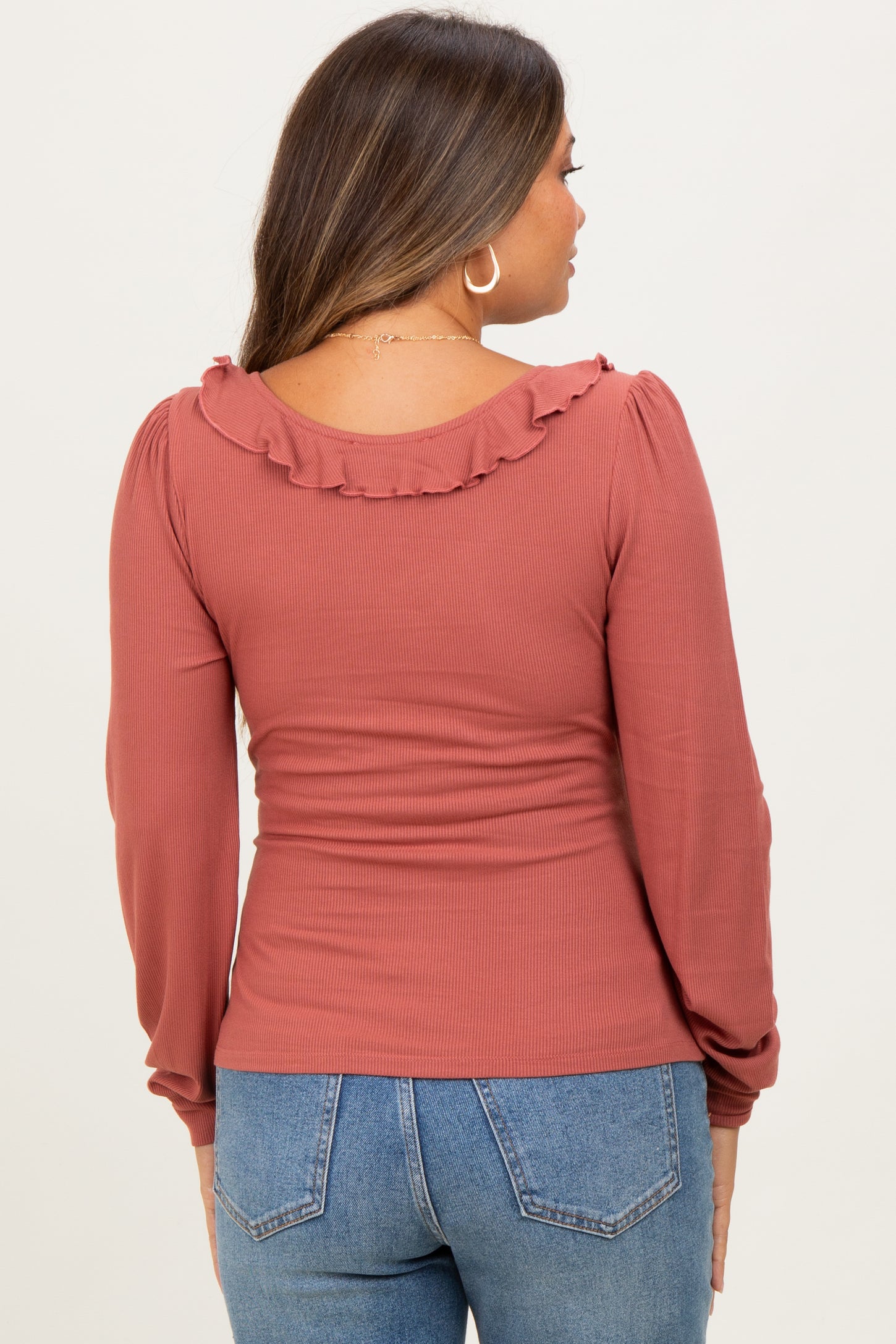 Mauve Ruffle Tie Detail Long Sleeve Maternity Top