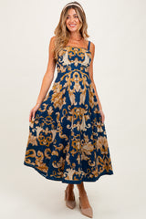 Dark Teal Damask Sleeveless Maternity Maxi Dress