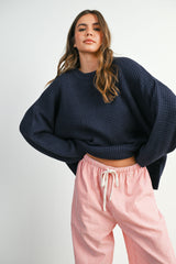 Navy Waffle Knit Side Slit Maternity Sweater