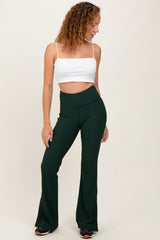 Forest Green Ribbed Split Flare Leggings