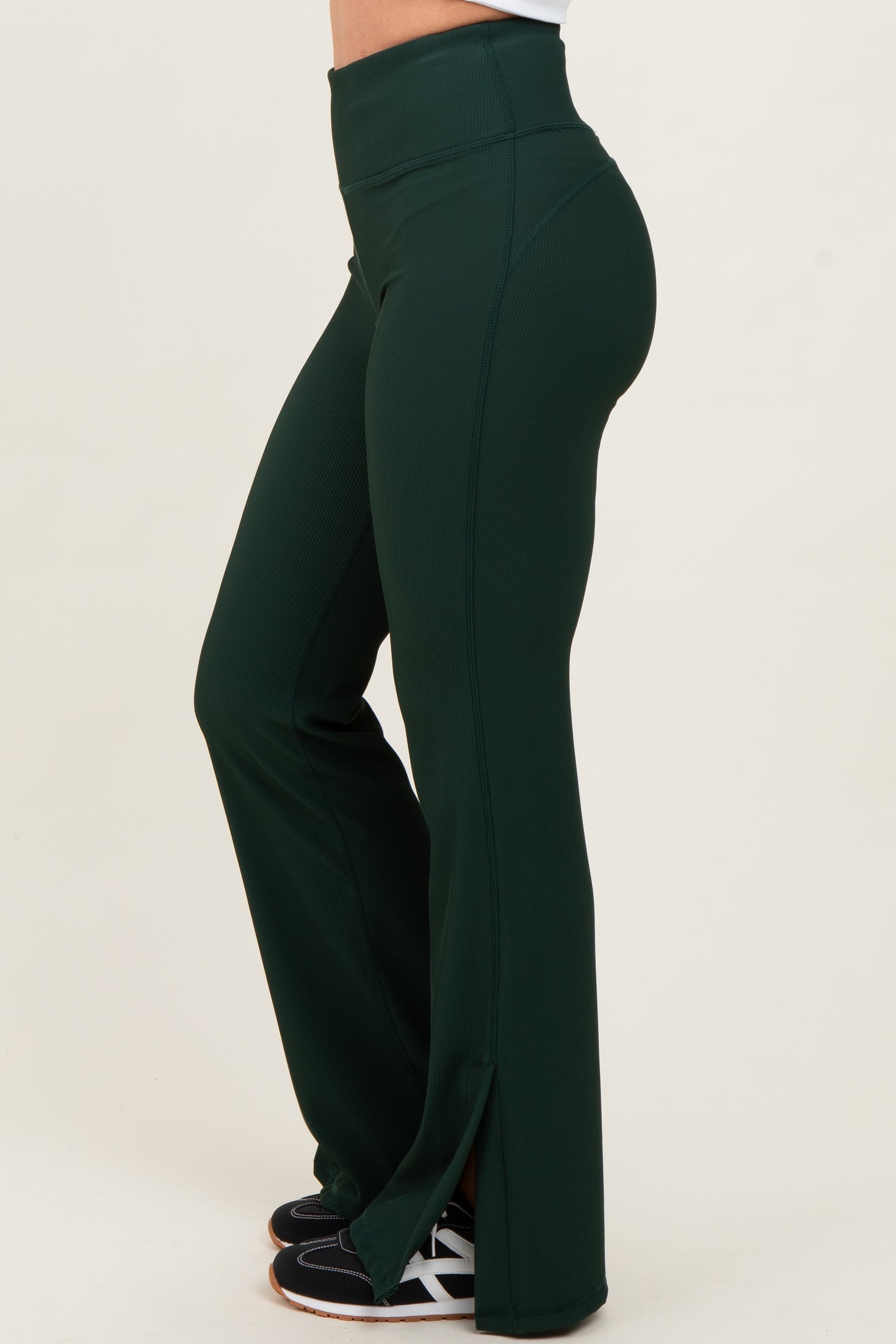 Forest Green Ribbed Split Flare Leggings