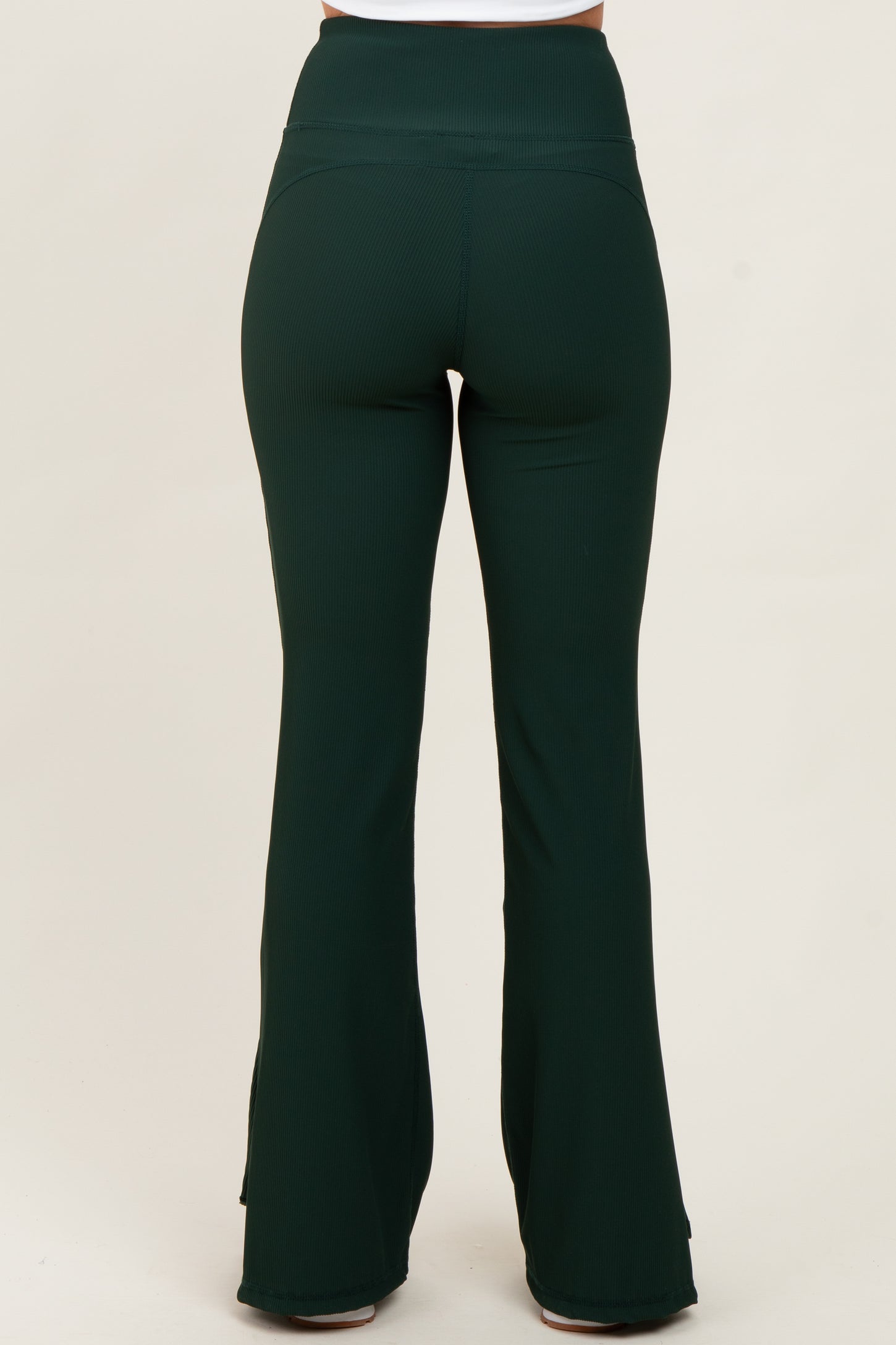 Forest Green Ribbed Split Flare Leggings
