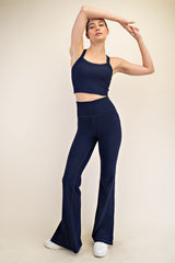 Navy Ribbed Split Flare Maternity Leggings