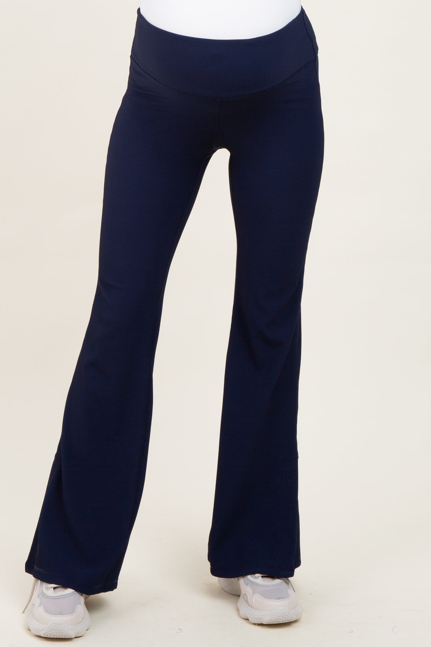 Navy Ribbed Split Flare Maternity Leggings