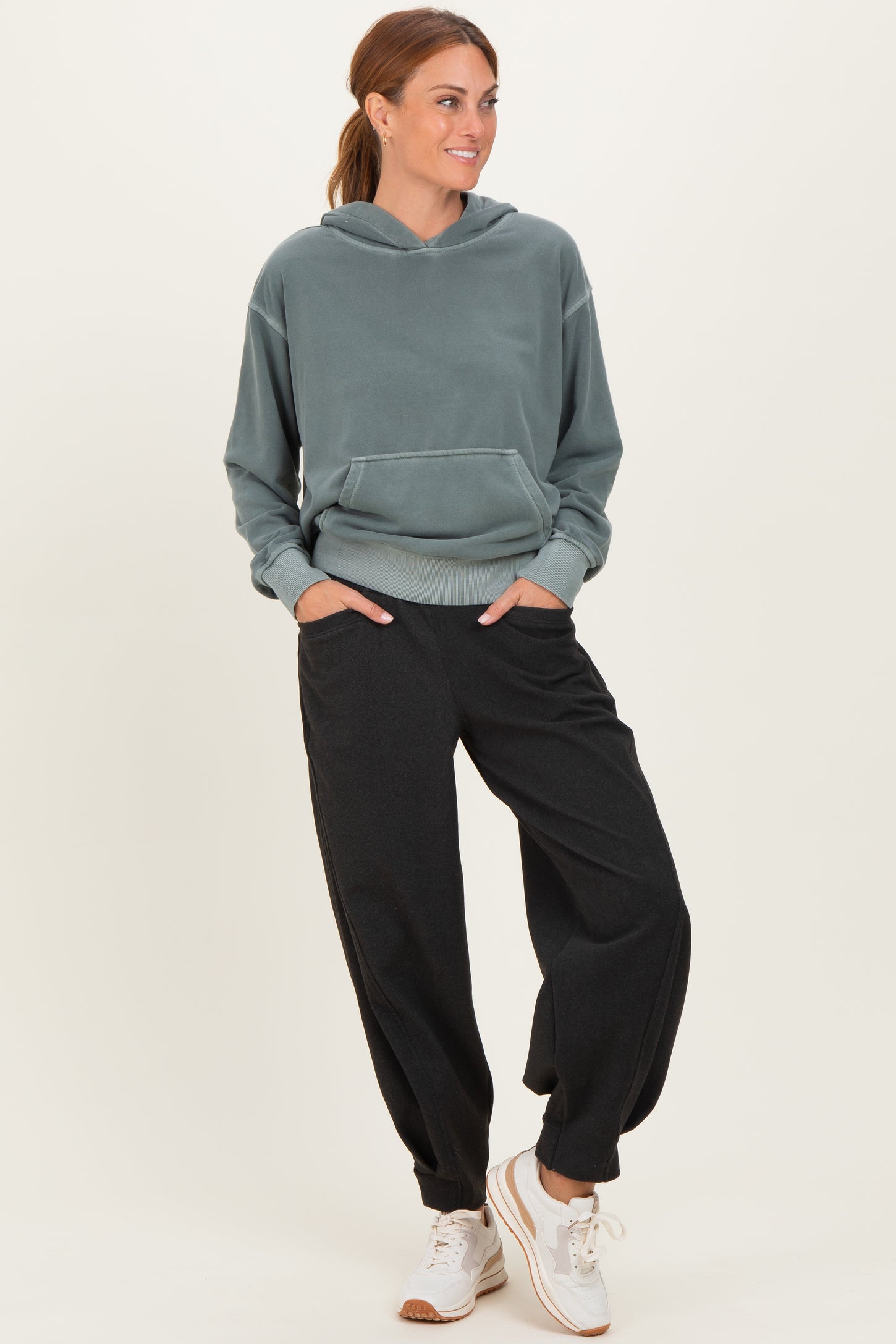 Black Brushed Knit Barrel Leg Joggers