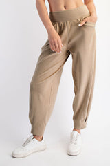 Light Taupe Brushed Knit Barrel Leg Joggers