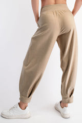 Light Taupe Brushed Knit Barrel Leg Joggers