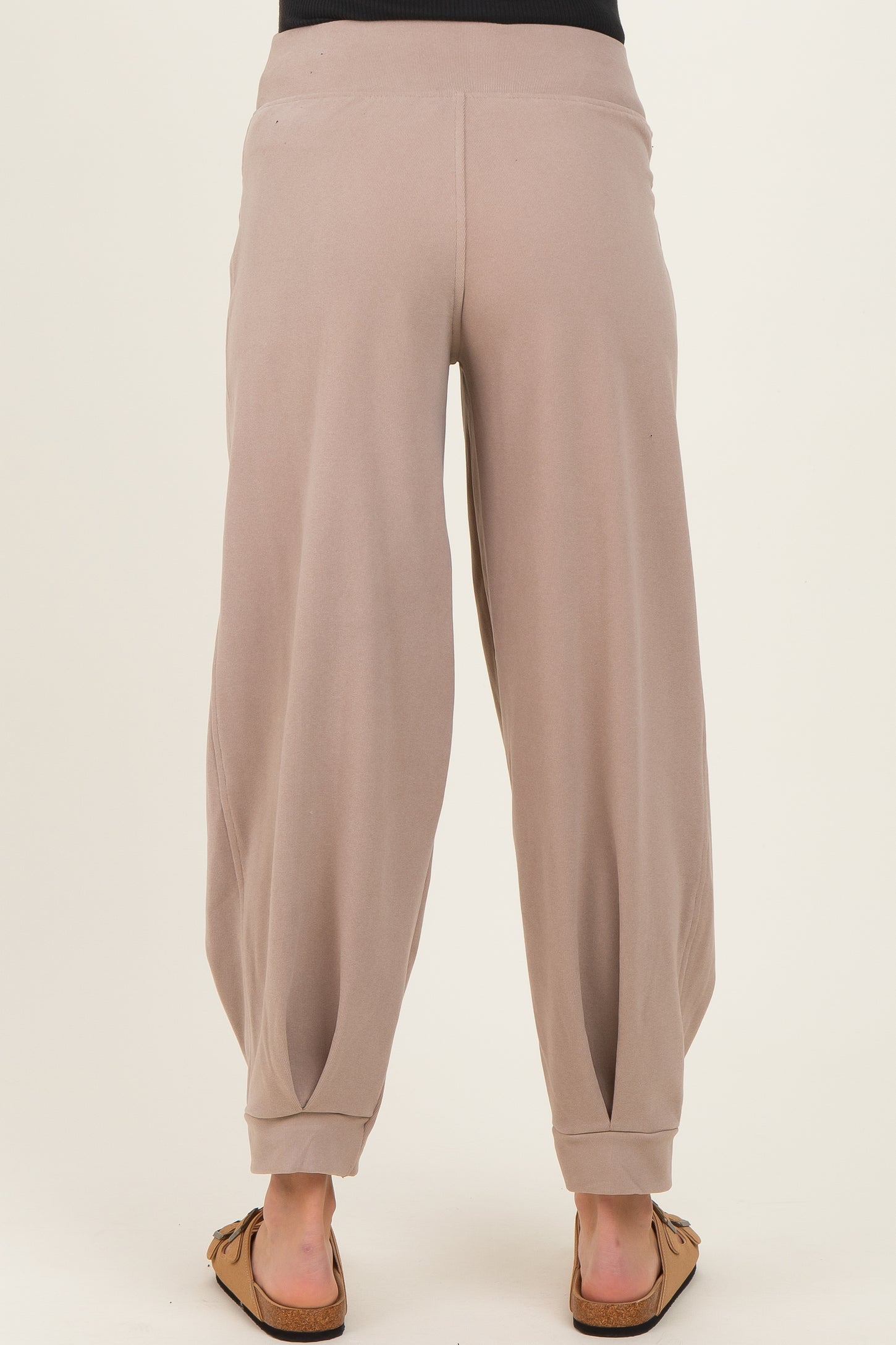 Light Taupe Brushed Knit Barrel Leg Maternity Joggers