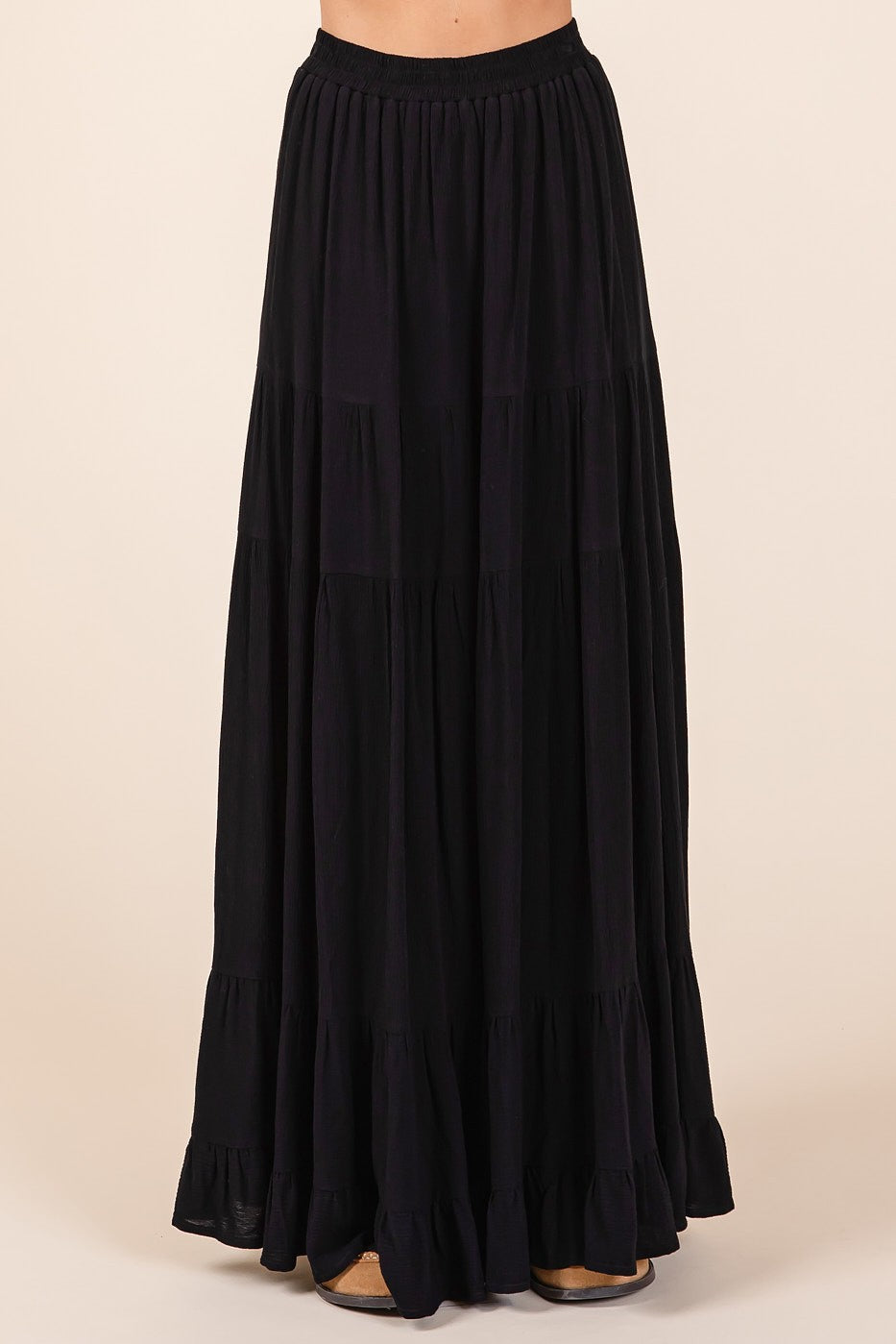 Black Tiered Ruffle Hem Maxi Skirt