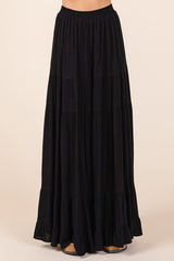 Black Tiered Ruffle Hem Maxi Skirt