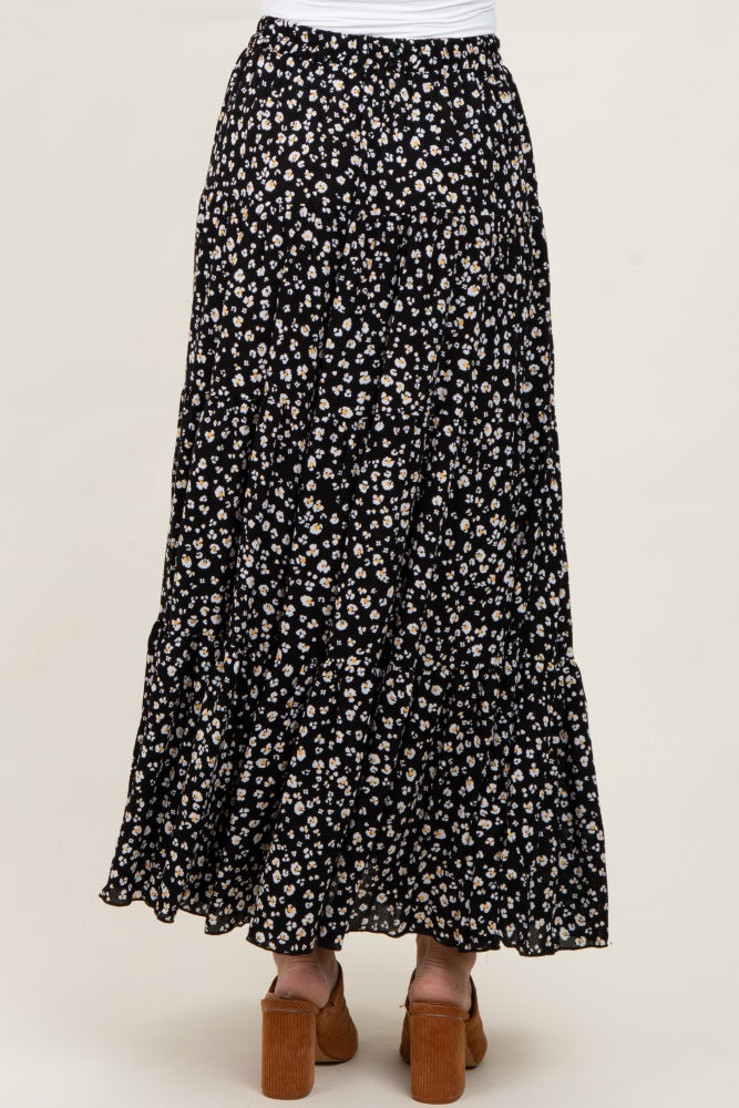 Black Floral Tiered Maxi Skirt
