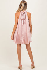 Light Pink Textured Satin Bow Tie Maternity Mini Dress