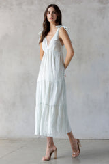 Light Blue V-Neck Shoulder Tie Midi Dress