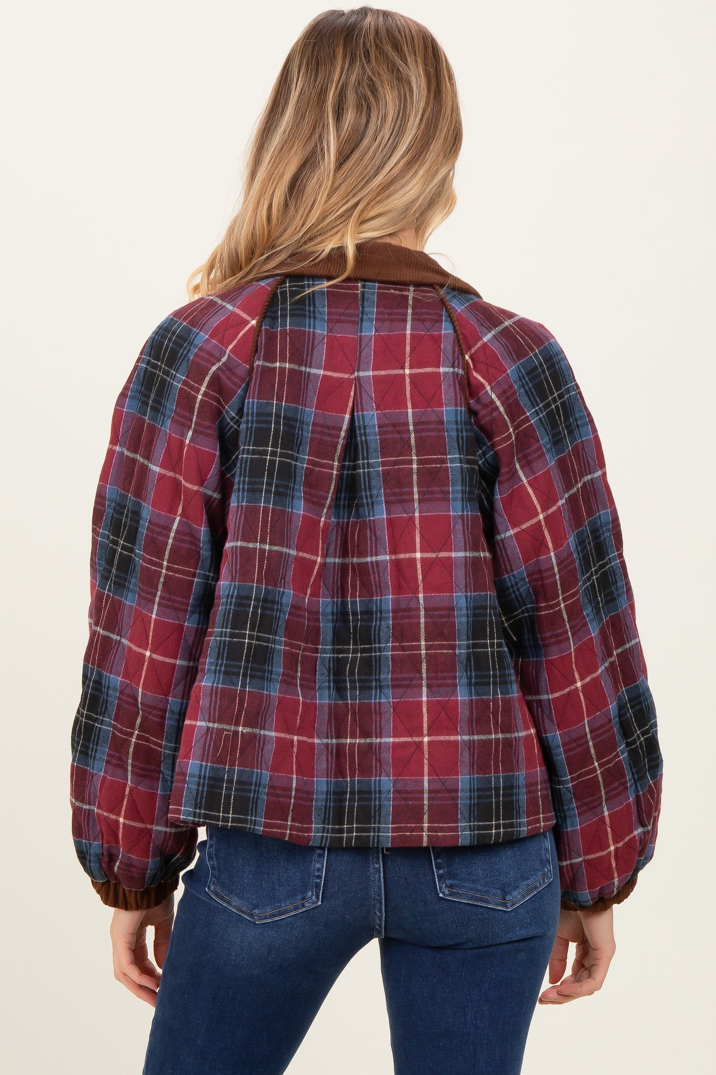 Plum Plaid Quilted Corduroy Contrast Maternity Jacket