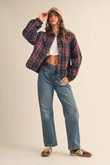 Plum Plaid Quilted Corduroy Contrast Jacket