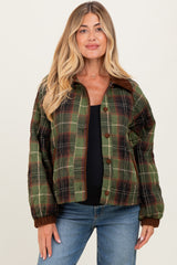 Olive Plaid Quilted Corduroy Contrast Maternity Jacket