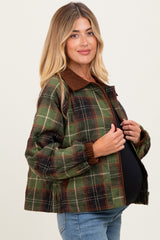Olive Plaid Quilted Corduroy Contrast Maternity Jacket