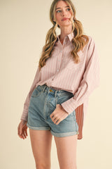 Mauve Striped Button Down Oversized Shirt