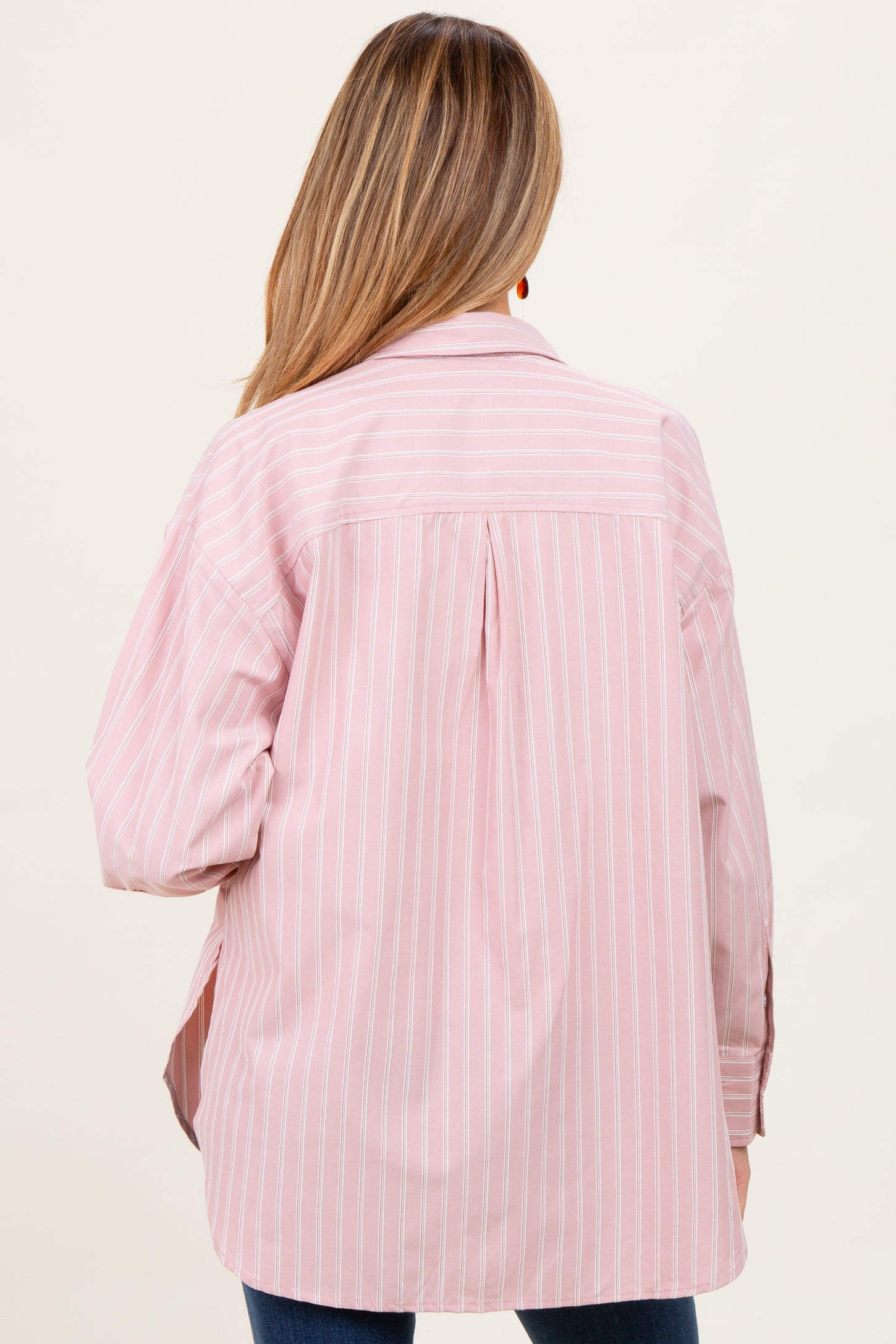 Mauve Striped Button Down Oversized Maternity Shirt