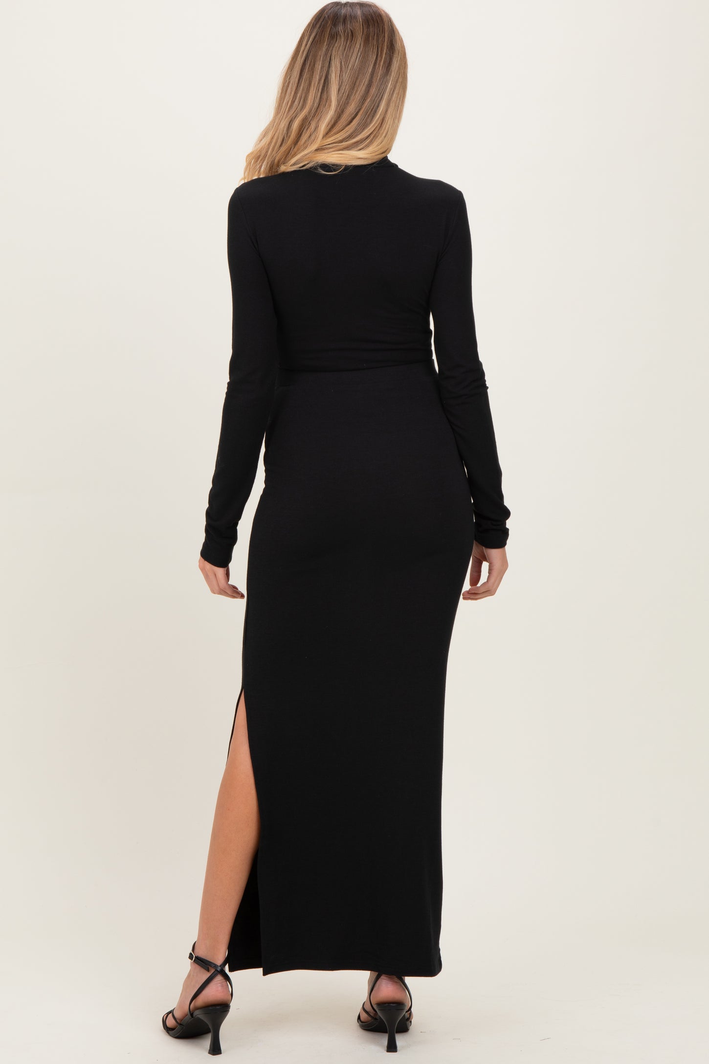 Black Turtleneck Top Maxi Skirt Maternity Set