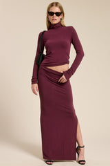 Burgundy Turtleneck Top Maxi Skirt Maternity Set