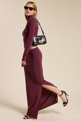 Burgundy Turtleneck Top Maxi Skirt Set