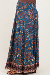 Dark Teal Smocked Waist Tiered Maternity Maxi Skirt