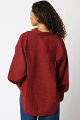 Red Plaid Linen Blend Button Down Shirt