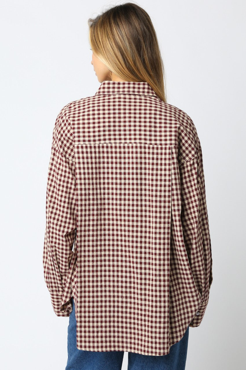 Burgundy Gingham Button Down Shirt