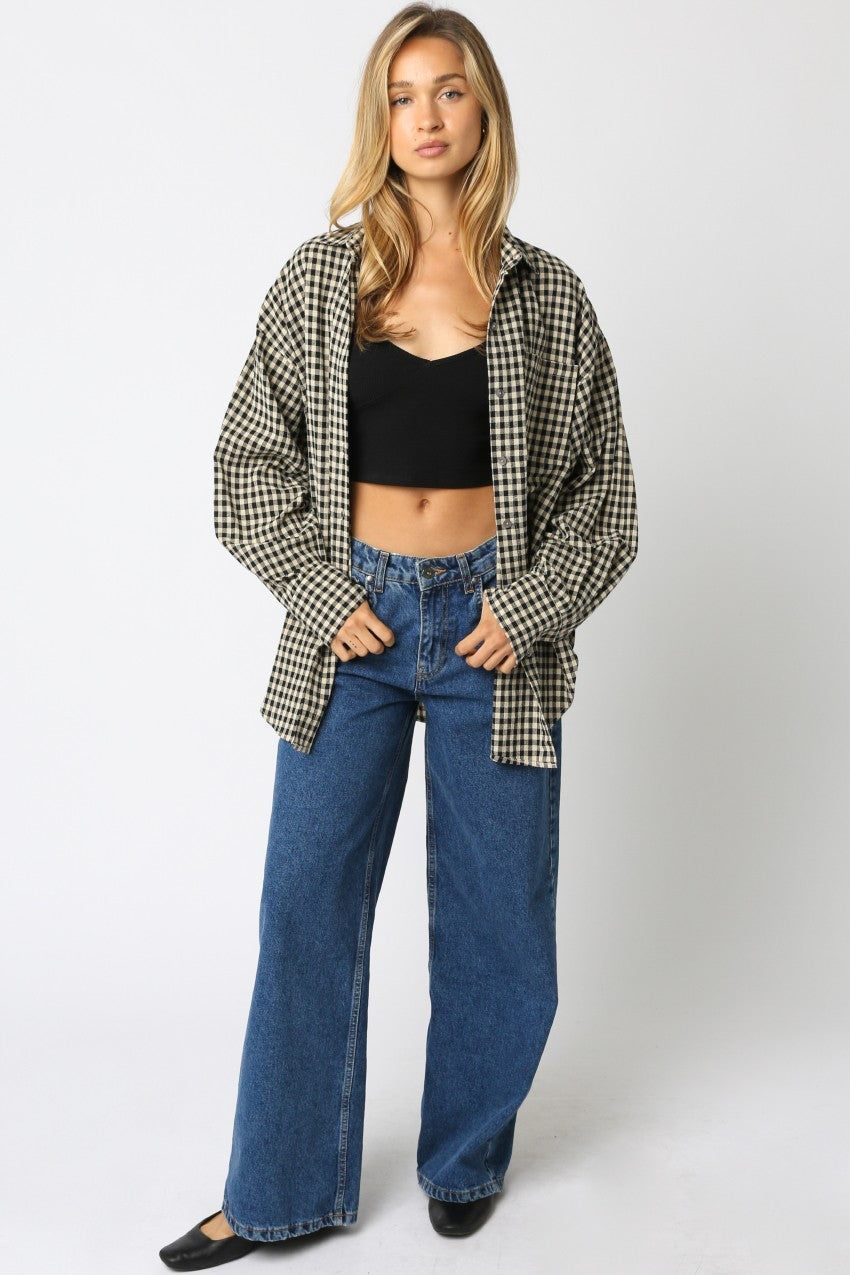 Black Gingham Button Down Shirt