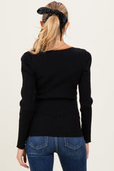 Black Ribbed Knit Cutout Tie Front Maternity Top