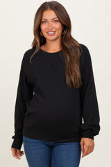 Black Textured Rib Knit Maternity Pullover