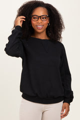 Black Textured Rib Knit Pullover