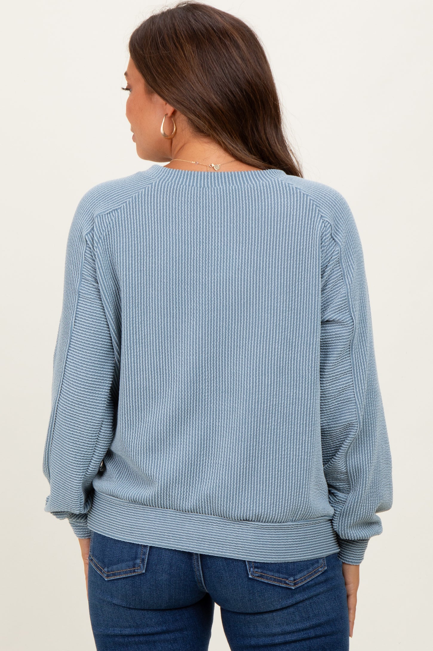 Blue Textured Rib Knit Maternity Pullover