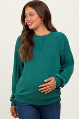 Forest Green Textured Rib Knit Maternity Pullover