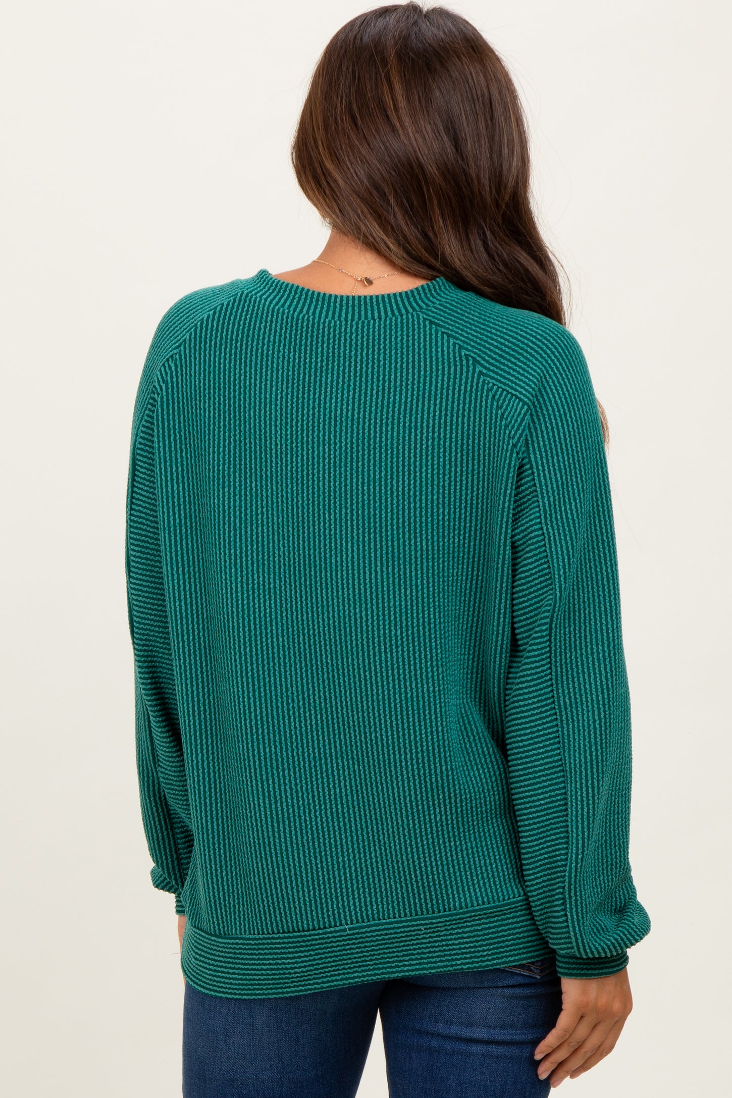 Forest Green Textured Rib Knit Maternity Pullover