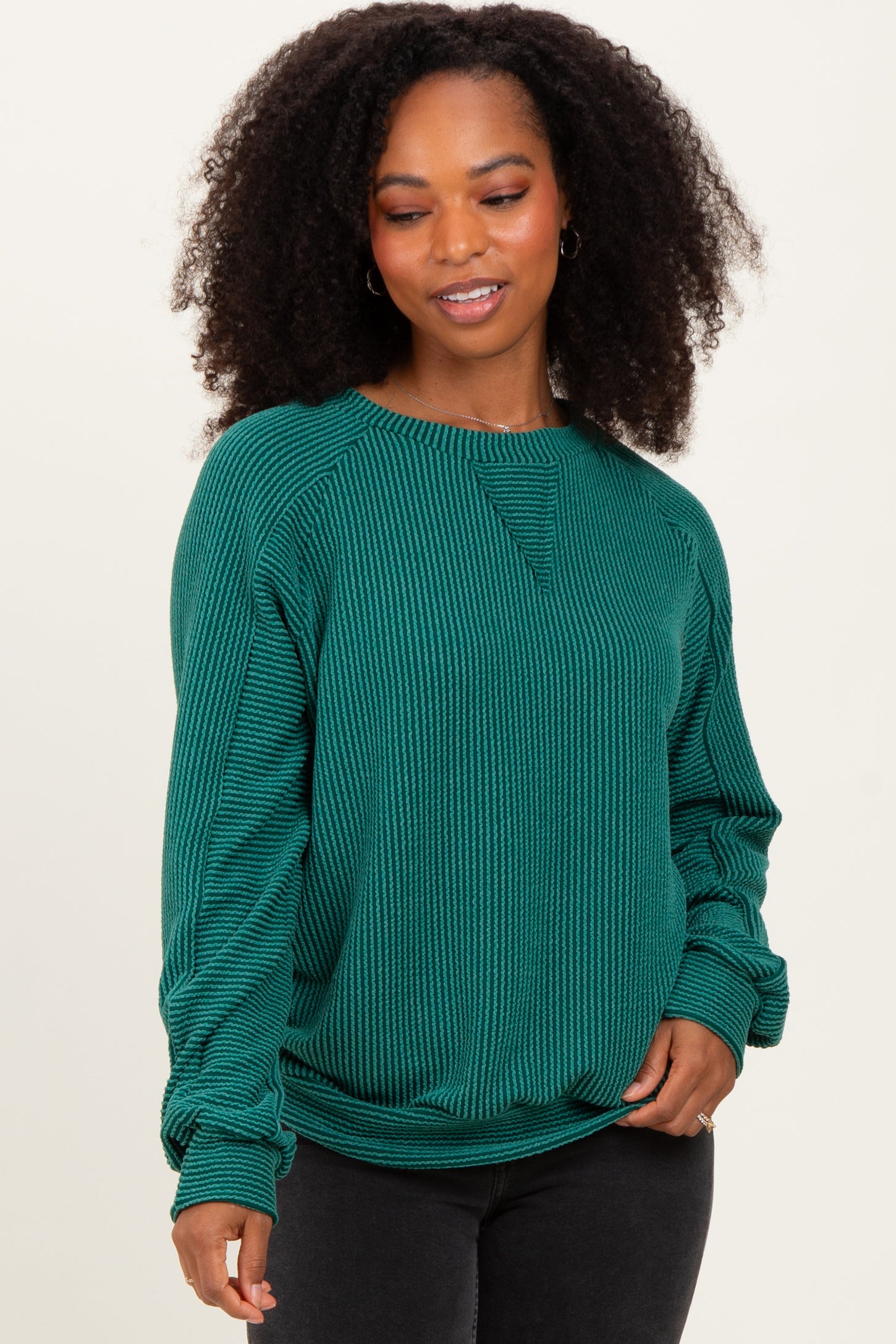 Forest Green Textured Rib Knit Maternity Pullover