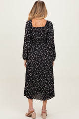 Black Floral Long Sleeve Maternity Midi Dress