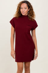 Burgundy Ribbed Knit Short Sleeve Sweater Dress
