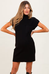 Black Ribbed Knit Maternity Short Sleeve Sweater Dress