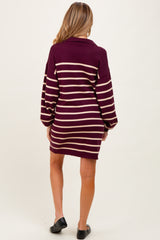 Burgundy Striped Knit Maternity Polo Sweater Dress