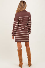 Mocha Striped Knit Maternity Polo Sweater Dress