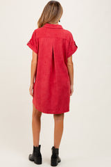 Rust Faux Suede Button Down Maternity Shirt Dress