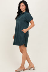 Forest Green Faux Suede Button Down Shirt Dress