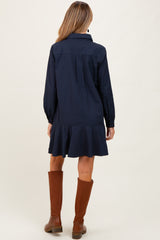 Navy Striped Long Sleeve Drop Waist Maternity Polo Dress