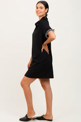 Black Jacquard Ruffle Accent Polo Dress
