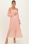 Peach Lace Overlay Smocked Maternity Maxi Dress