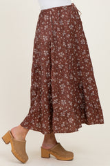 Brown Floral Tiered Maternity Maxi Skirt